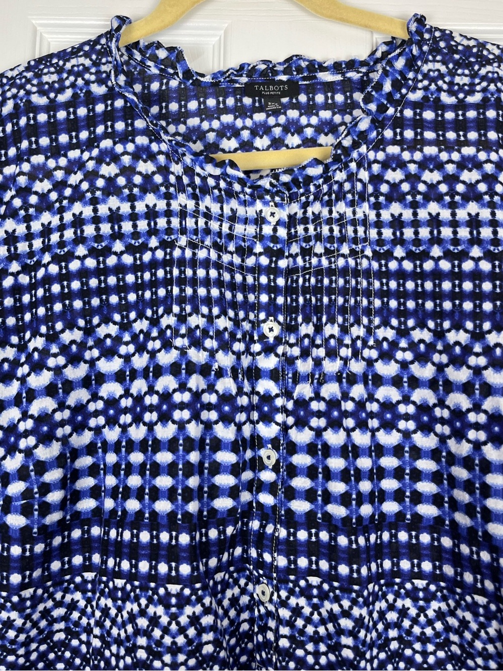 Talbots Plus Petite Pleated Ruffle Popover Blouse Top Shibori Geo Sz 3XP - Picture 3 of 9